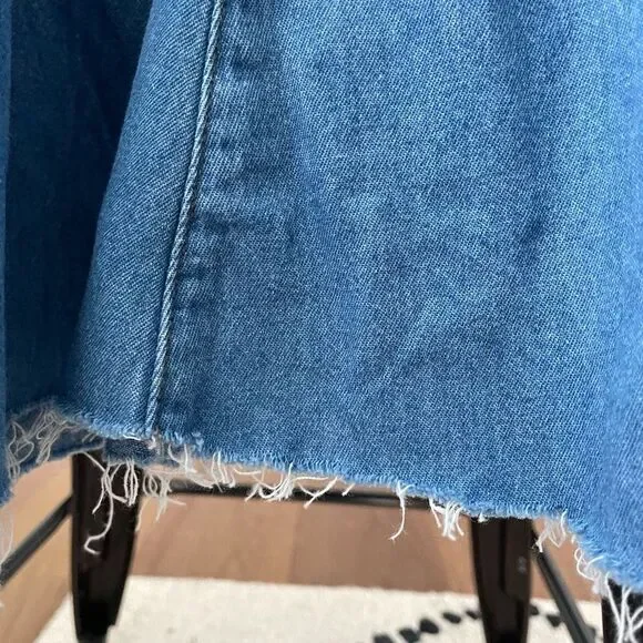 Vintage 90s Coldwater Creek Chambray Denim Dress Raw Hem Blue Small Petite - Picture 5 of 7